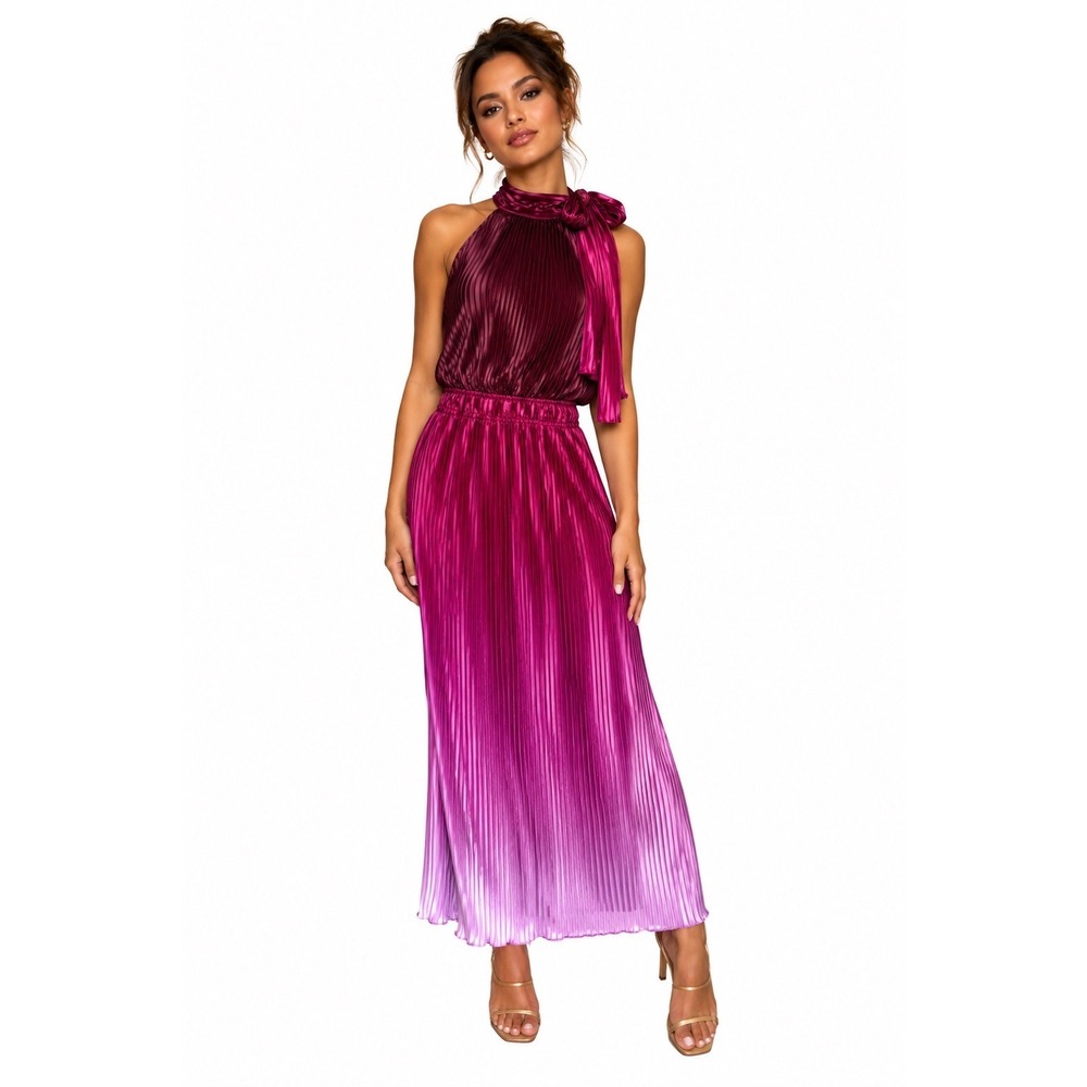 Anne Klein NWT Womens Pleated Tie Neck Midi Dress Ombre Formal Wedding Guest 8